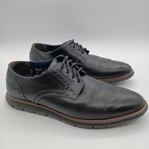 Johnston & Murphy Mens 10M Black Leather Derby Dress Shoes Plain Toe Lace Up
